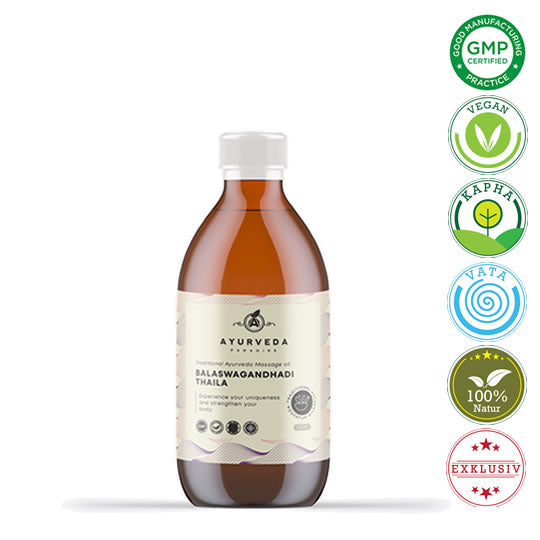 Premium Bala Ashvagandha Thailam, 2DL- & 1 Liter Glasflaschen (auch als Haaröl) | Ayurveda Öle | Ayurveda Paradies Schweiz