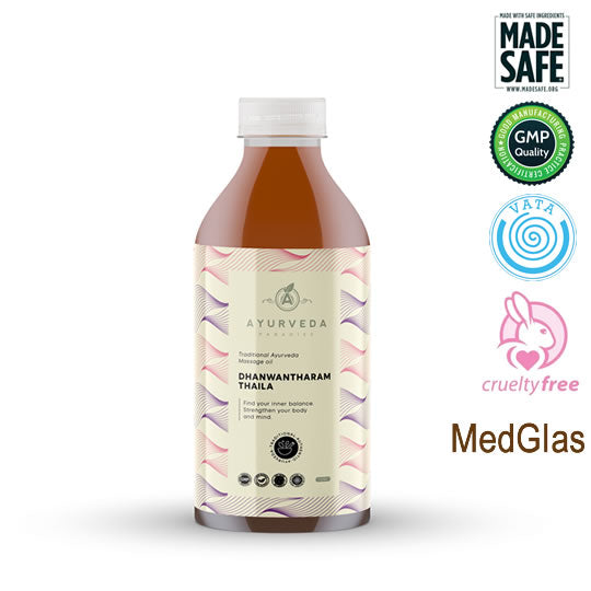Premium Dhanwantharam Thailam (3-Dosha, Allround-Öl), 2DL- & 1 Liter Glasflaschen | Ayurveda Öle | Ayurveda Paradies Schweiz