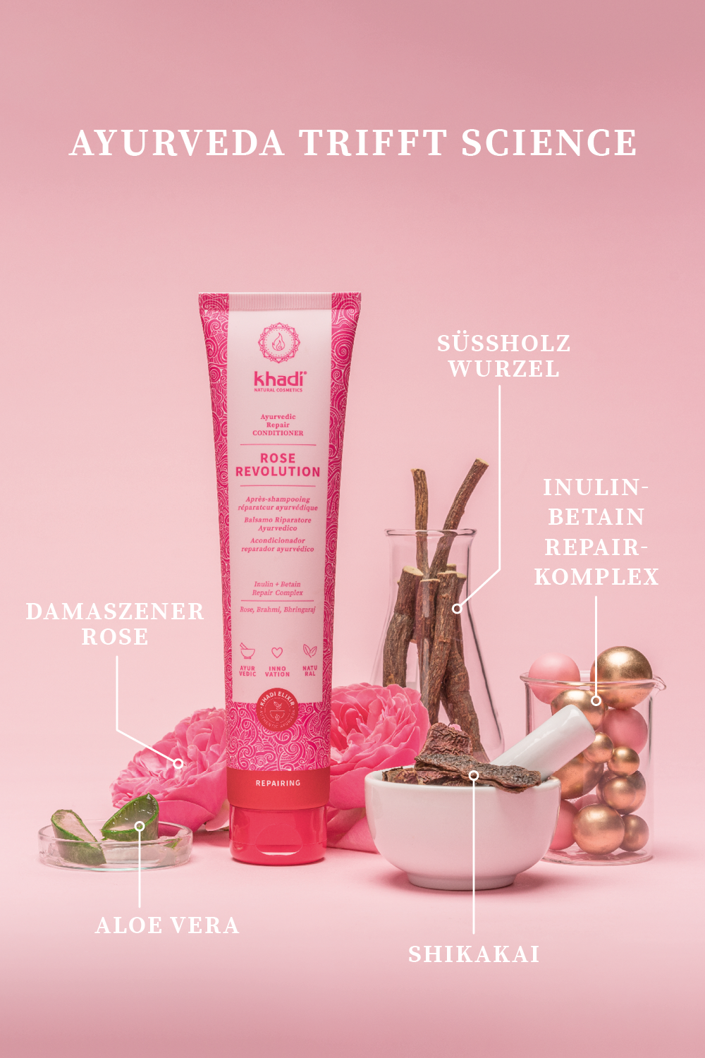 Ayurvedischer Repair Conditioner, Rose Revolution, 200ml | Haarpflege | Khadi Natural