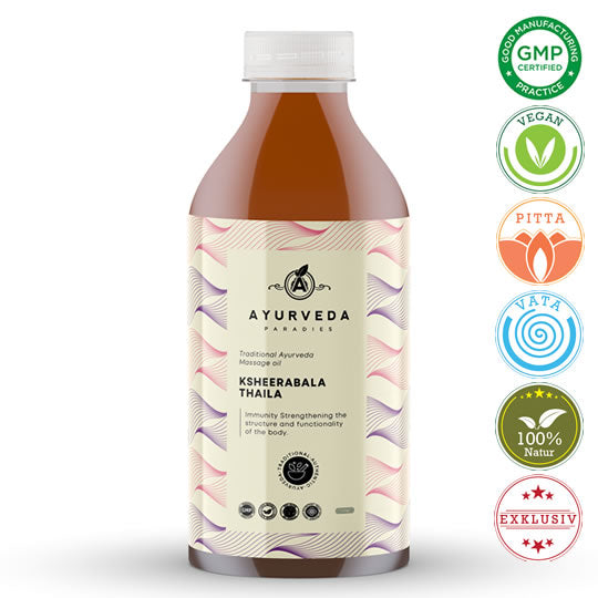 Premium Ksheerabala Thailam, 2DL- & 1 Liter Glasflaschen | Ayurveda Öle | Ayurveda Paradies Schweiz