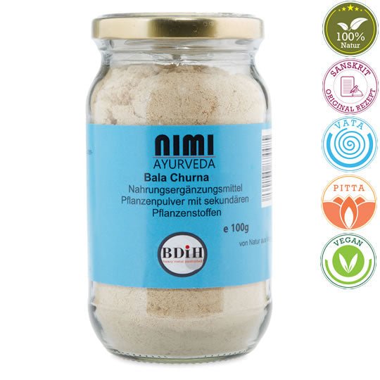 Bala Nahrungsergänzungsmittel Churna (Pulver) Premium, 100g Glas | Ayurveda Churna | Nimi