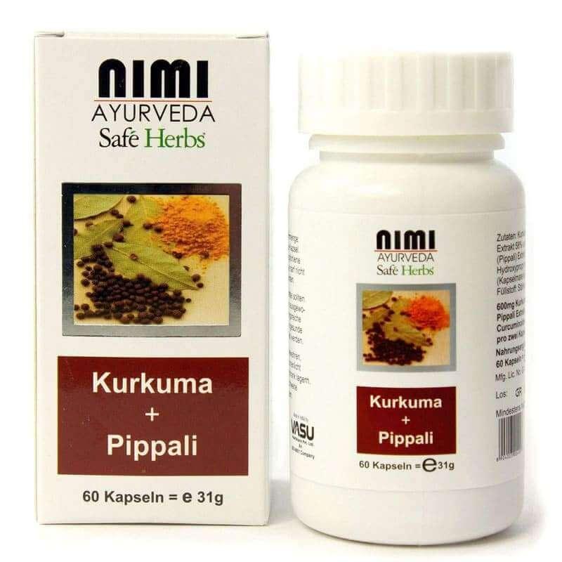 Kurkuma und Pippali langer Pfeffer 60 Kapseln | Nahrungsergänzungen | Nimi
