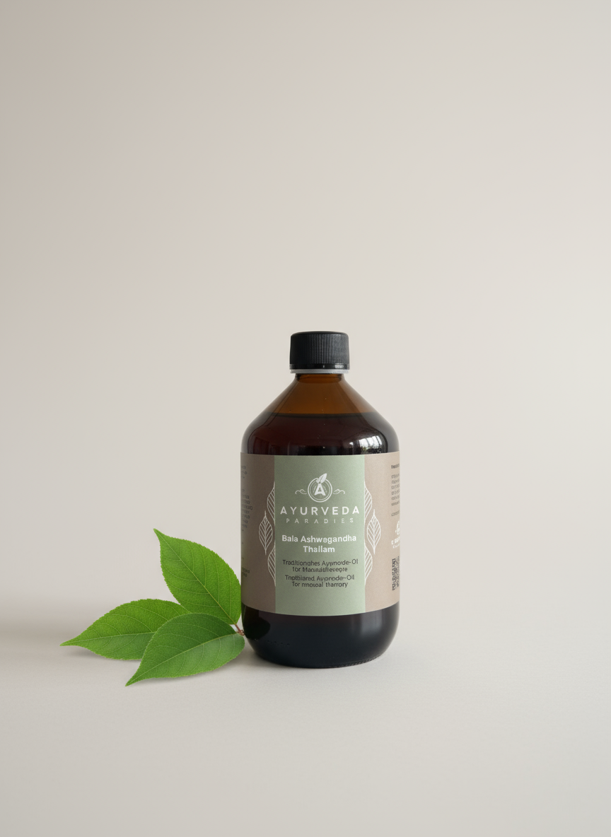 Premium Bala Ashvagandha Thailam, bouteilles en verre 2DL et 1 litre (également comme huile capillaire)