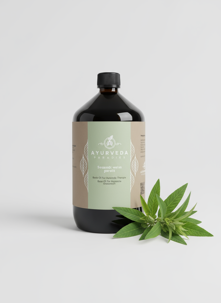 Huile de sésame premium Massage Ayurveda blanc maturé, pressée à froid : Flacon verre médical 1 litre