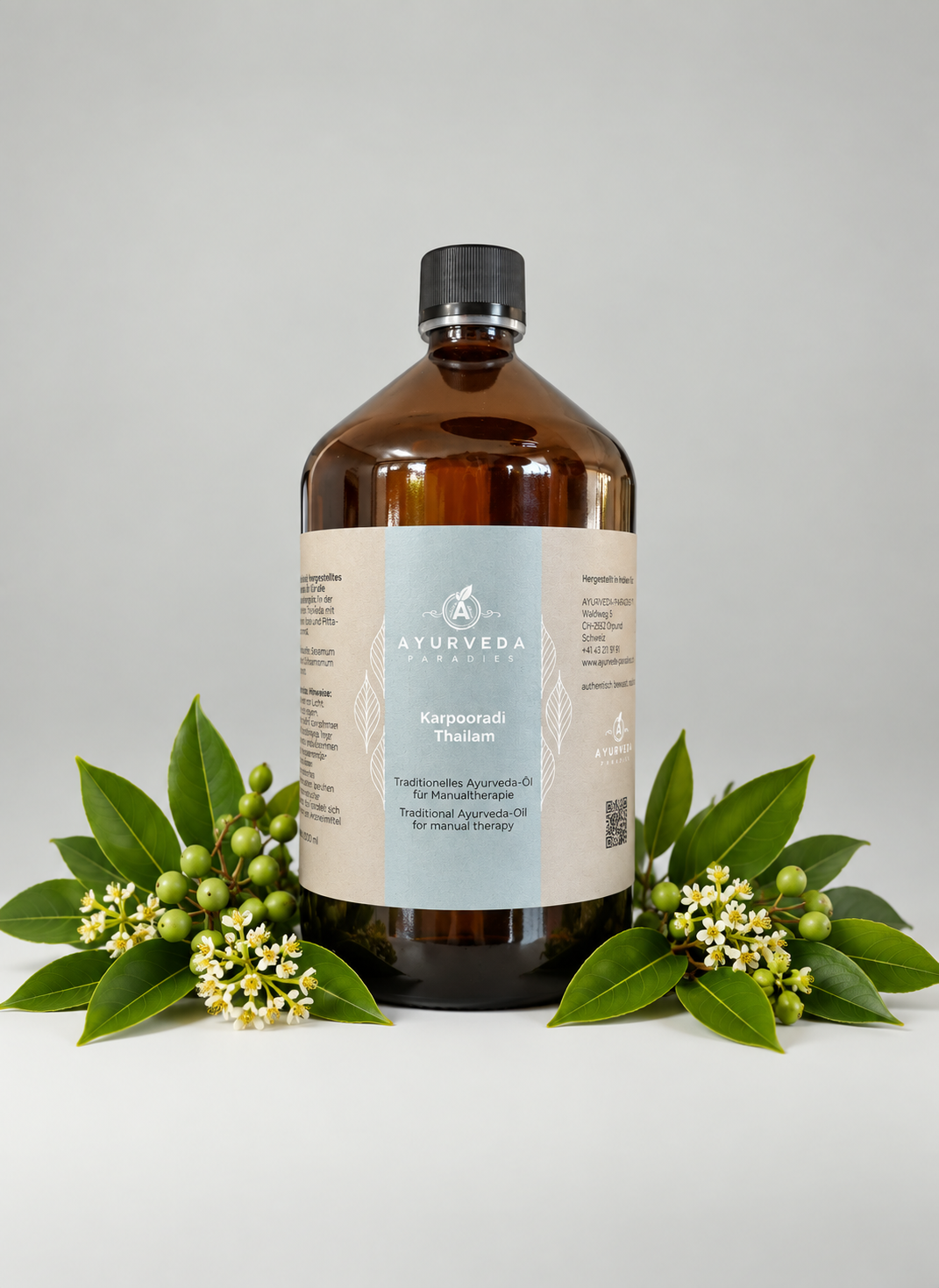 AYURVEDA-PARADIES Karpooradi Thailam, 1000 ml Medizinal Glasflasche