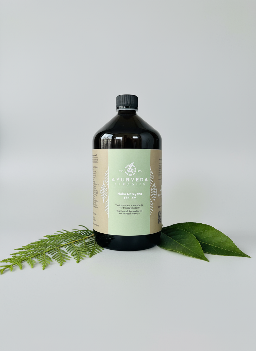 AYURVEDA-PARADIES Maha Narayana Thailam, Medizinal Glasflasche