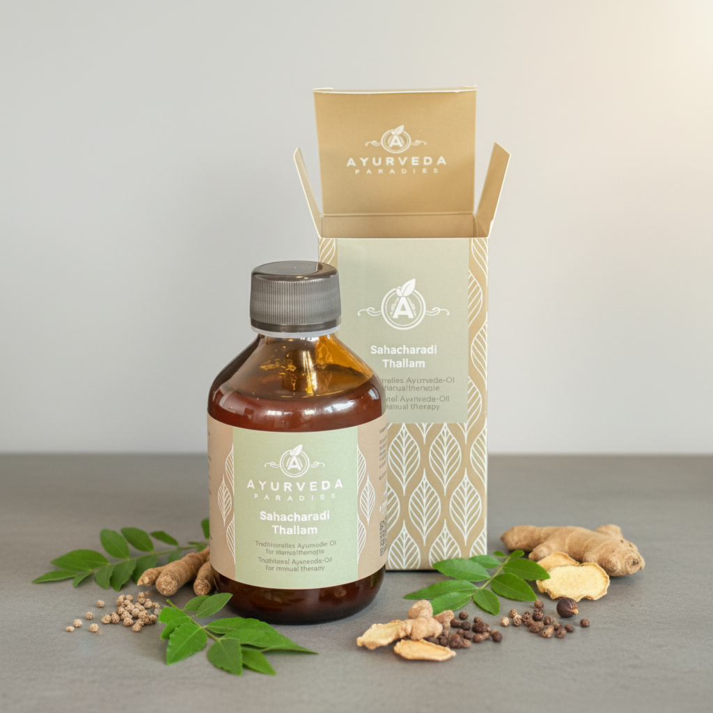 AYURVEDA-PARADIES Sahacharadi Thailam, Medizinal Glasflasche
