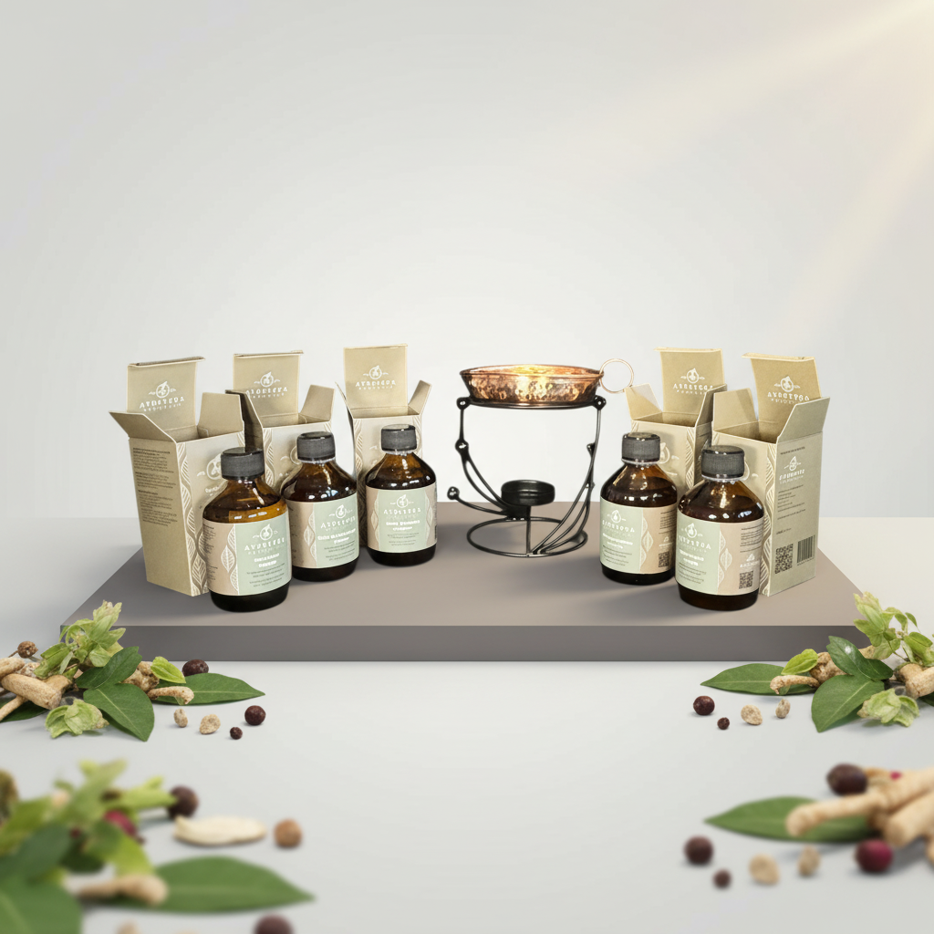 AYURVEDA-PARADIES Starterset, Öl für Manuelltherapie – 5×200 ml Thailams + Ölerwärmer