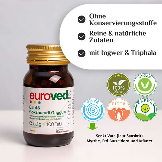 Bai 46 Gokshuradi Guggulu, 100 Tabletten | Vitamine & Nahrungsergänzungsmittel | euroved