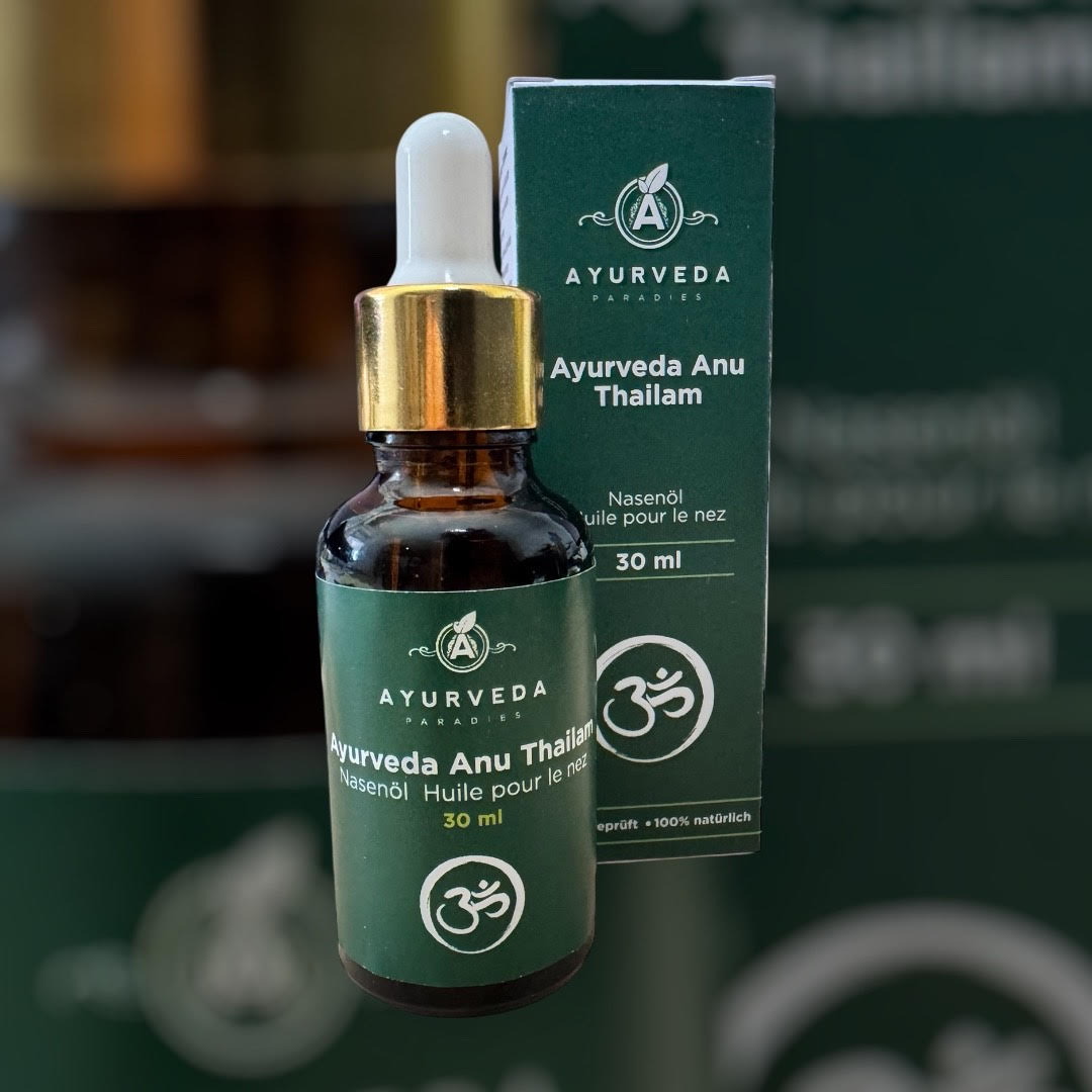 Huile nasale Anu Thailam Ayurveda Premium, grande, 30ml dans un verre avec pipette